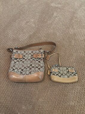 Coach Brown Signature Canvas Crossbody with Matching Wristlet